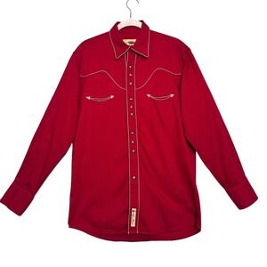 Larry Mahan Red Western Snap Shirt Retro Cowboy Core Rodeo Rockabilly Men's M
